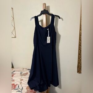 Sleeveless Navy High-Low Dress with Wide Straps